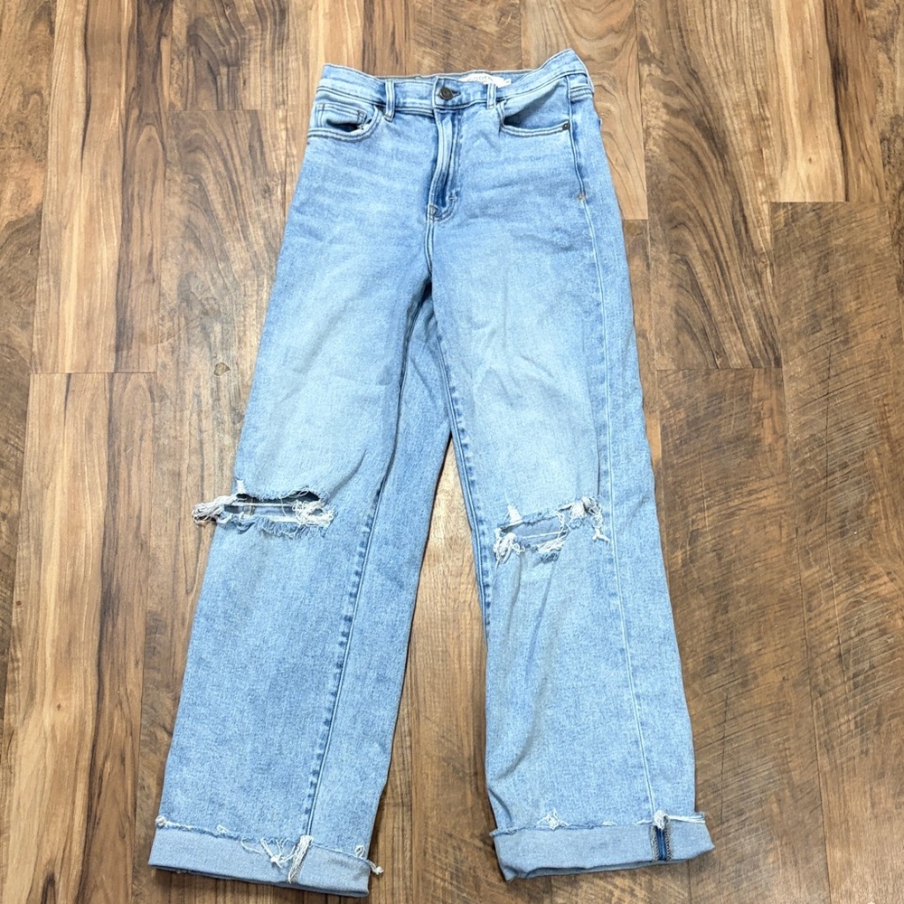 Casual Light Blue Distressed Boyfriend Jeans